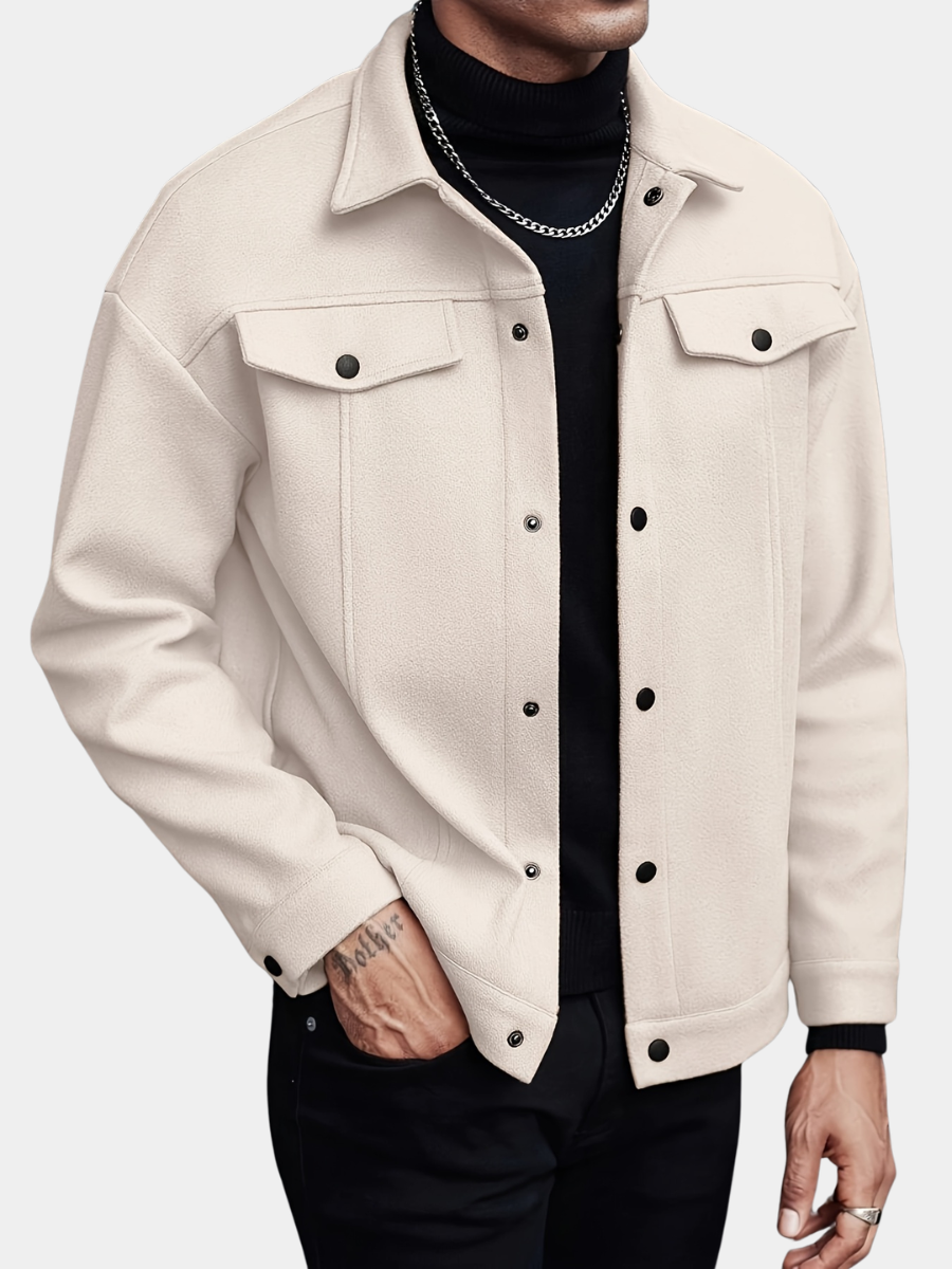 Kit | Trucker Jacket Cream Brushed Felt Button-Front for Men