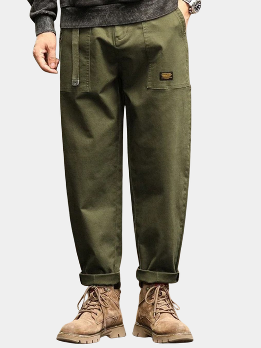 Jarvis | Cargo Trousers Olive Green Cotton Straight Leg for Men