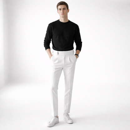 Humphrey | High-Waisted Trousers Cream Cotton Pleated for Men