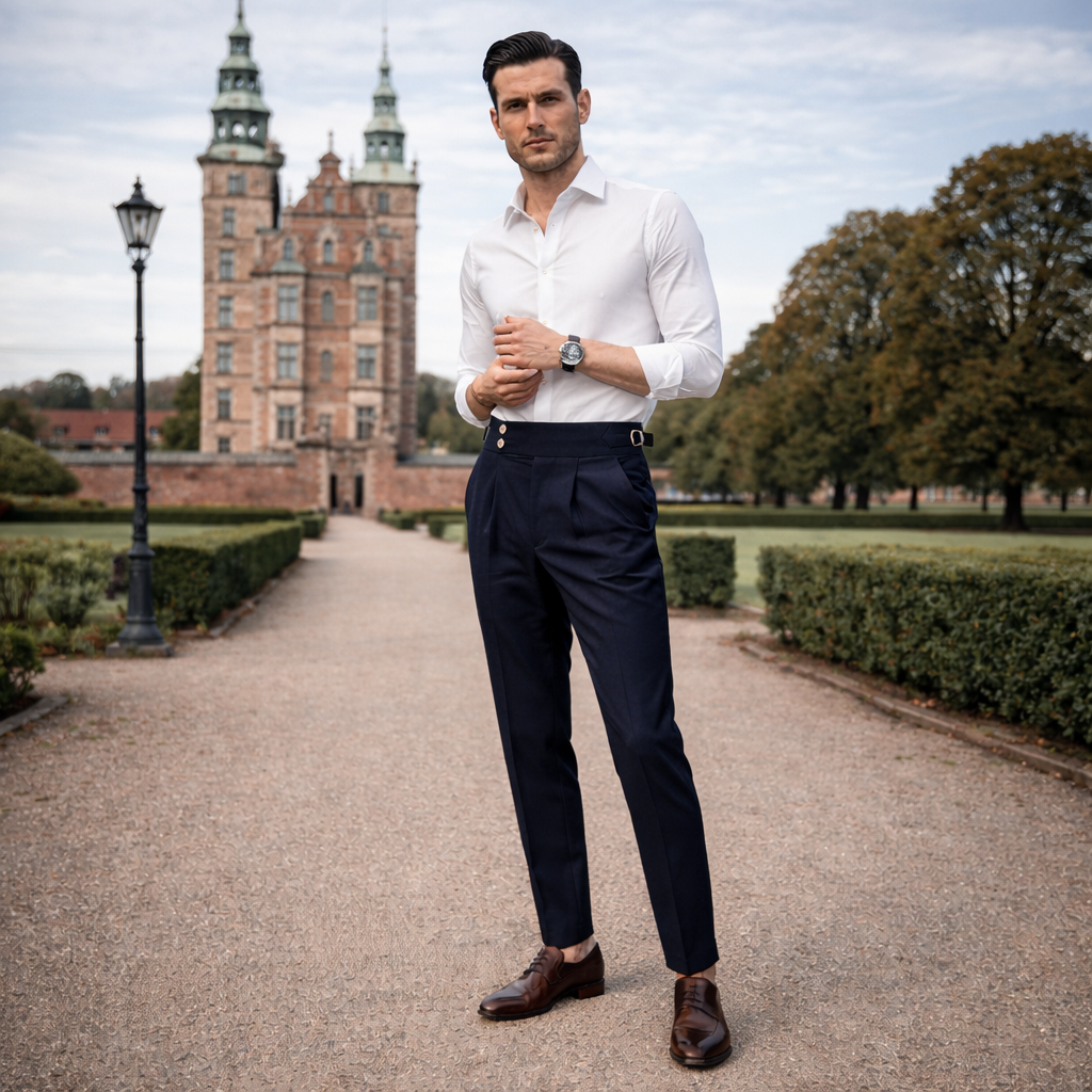 Humphrey | High-Waisted Trousers Cream Cotton Pleated for Men
