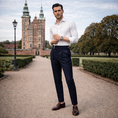 Humphrey | High-Waisted Trousers Cream Cotton Pleated for Men