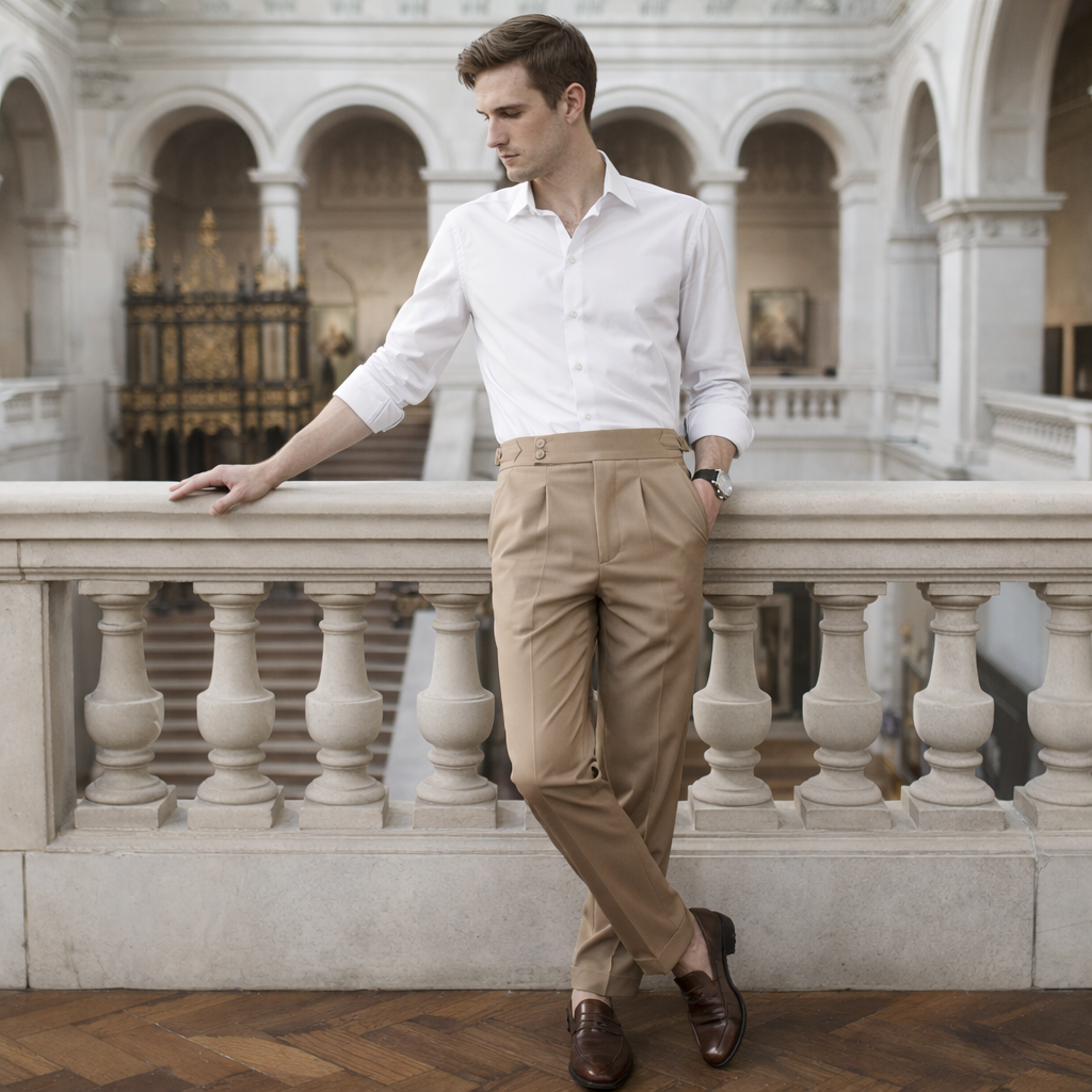 Humphrey | High-Waisted Trousers Cream Cotton Pleated for Men