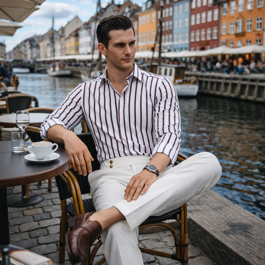 Humphrey | High-Waisted Trousers Cream Cotton Pleated for Men