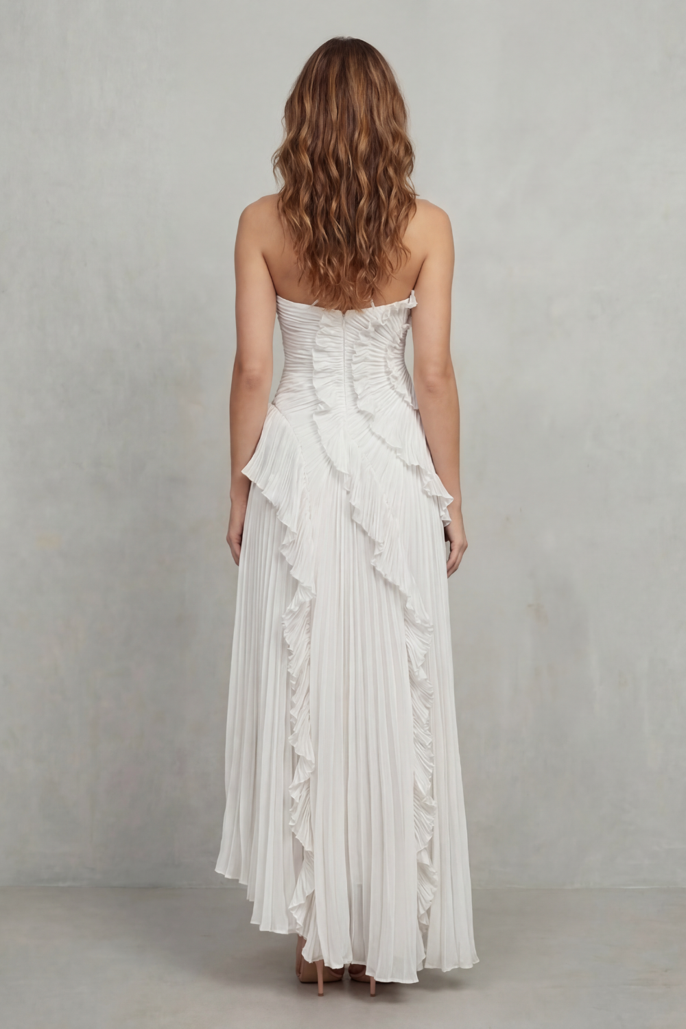 Cecile | Maxi Halter Dress Dusty Pink Chiffon Pleated Ruffle for Women