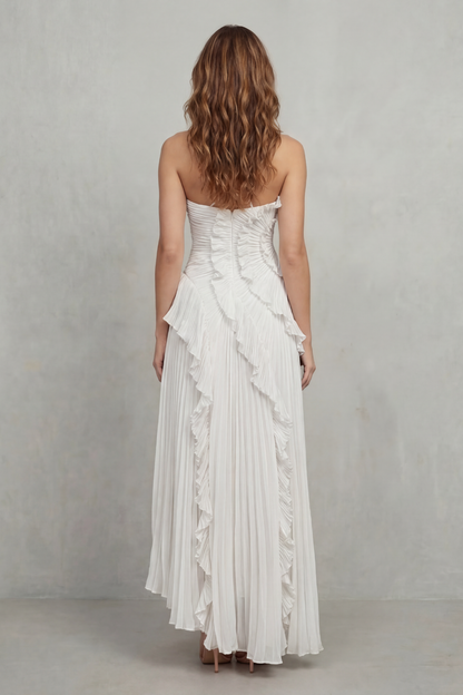Cecile | Maxi Halter Dress Dusty Pink Chiffon Pleated Ruffle for Women