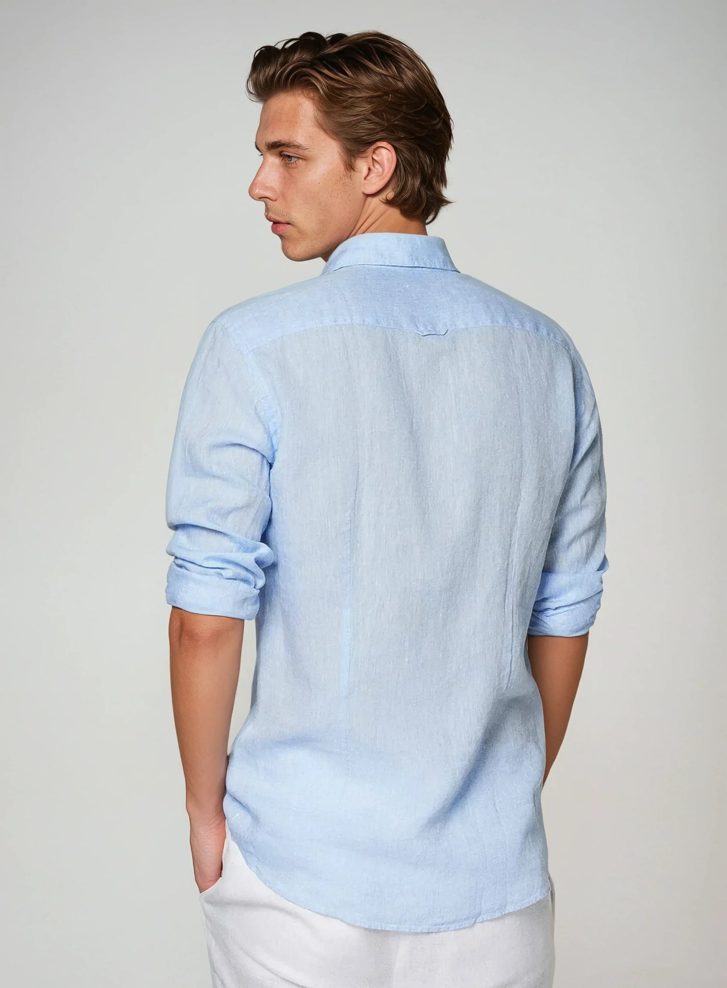 George | Linen Shirt Sky Blue Long Sleeve Slim Fit for Men