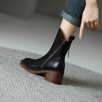 Carlotta | Ankle Boots Black Leather Front-Zip for Women