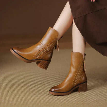 Carlotta | Ankle Boots Black Leather Front-Zip for Women