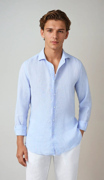 George | Linen Shirt Sky Blue Long Sleeve Slim Fit for Men