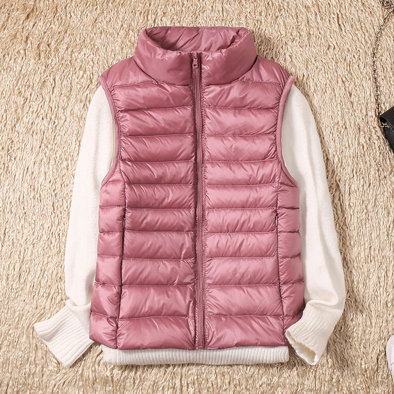 Beatrice | Padded Gilet Dusky Pink Lightweight Stand Collar Sleeveless for Women