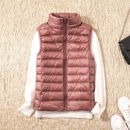 Beatrice | Padded Gilet Dusky Pink Lightweight Stand Collar Sleeveless for Women