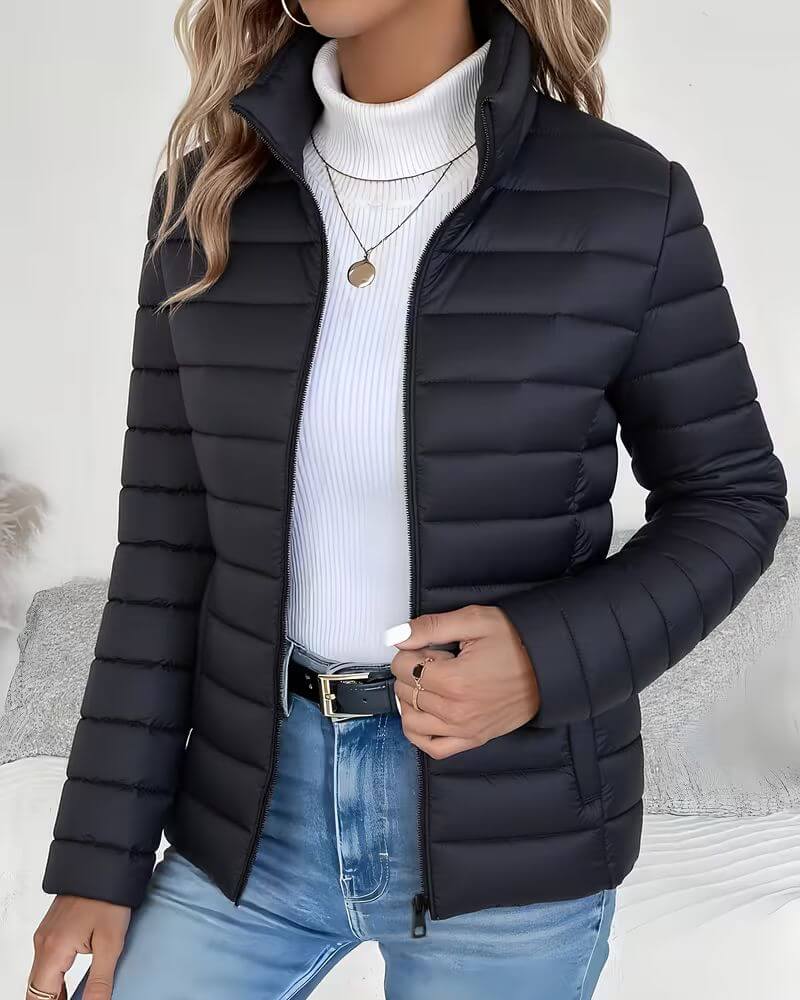 Arabella | Puffer Jacket Sage Green Lightweight Stand Collar Zip for Women