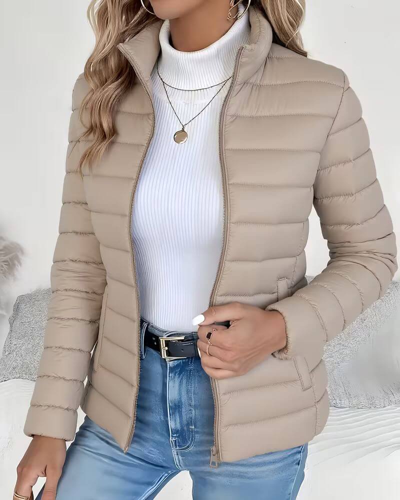 Arabella | Puffer Jacket Sage Green Lightweight Stand Collar Zip for Women