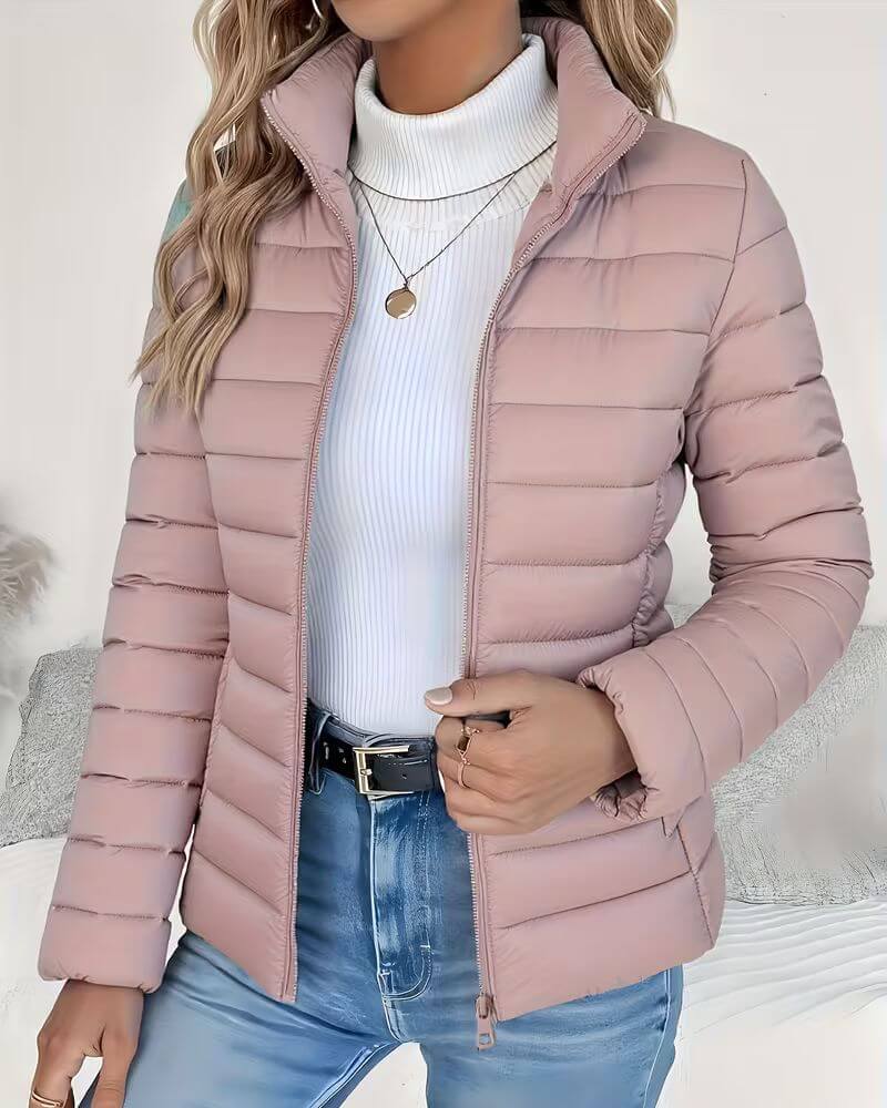 Arabella | Puffer Jacket Sage Green Lightweight Stand Collar Zip for Women