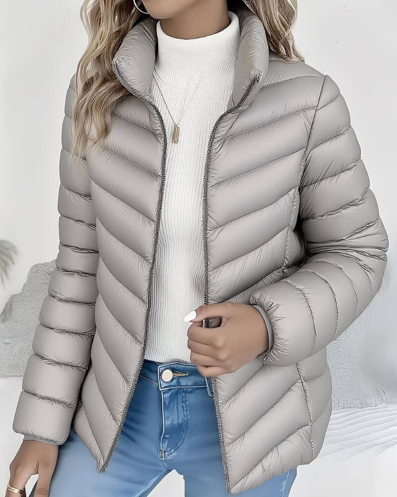 Arabella | Puffer Jacket Sage Green Lightweight Stand Collar Zip for Women