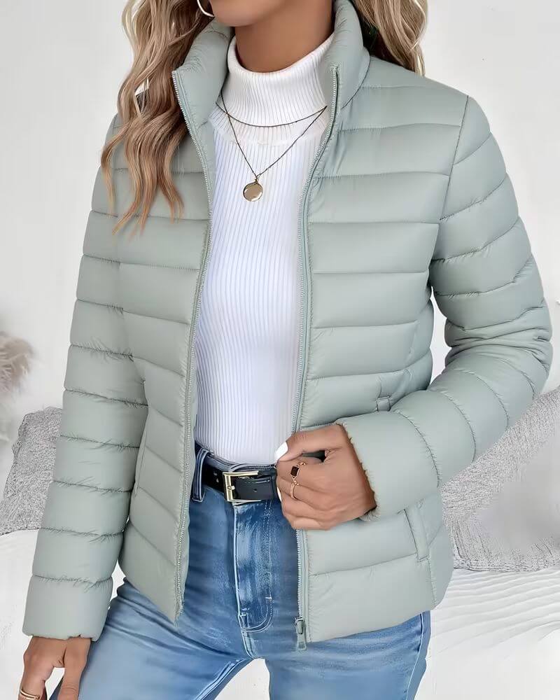 Arabella | Puffer Jacket Sage Green Lightweight Stand Collar Zip for Women