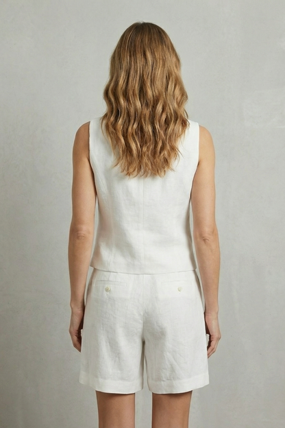 Phoebe | Linen Outfit Set White Tailored Vest & Shorts for Women