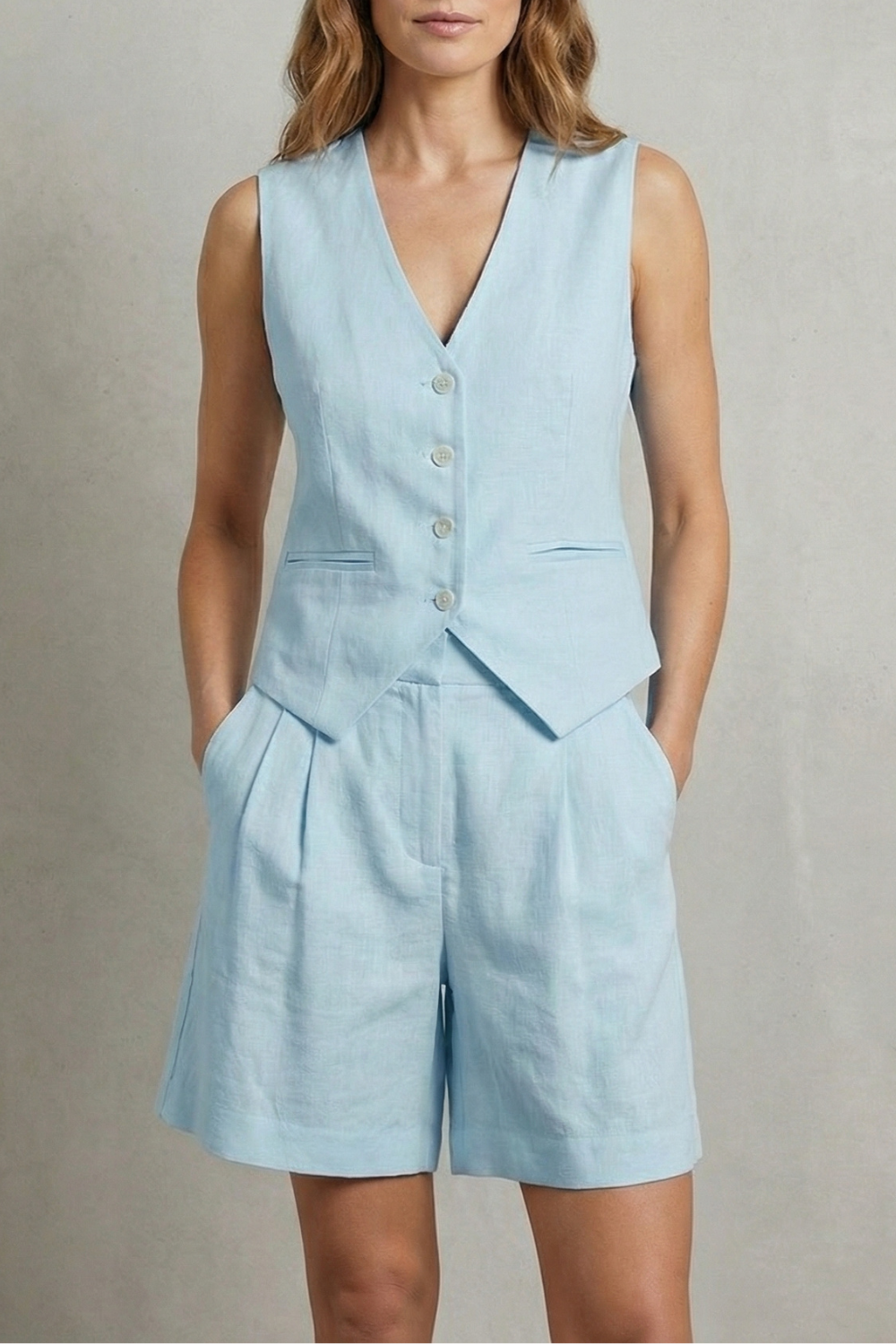 Phoebe | Linen Outfit Set White Tailored Vest & Shorts for Women
