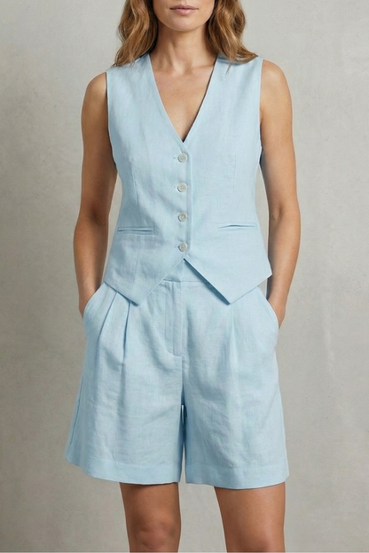 Phoebe | Linen Outfit Set White Tailored Vest & Shorts for Women