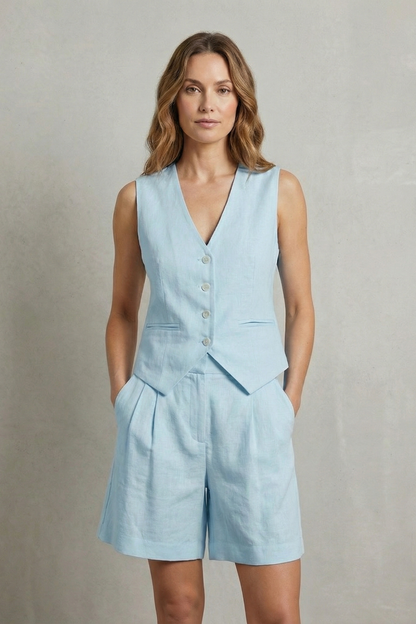 Phoebe | Linen Outfit Set White Tailored Vest & Shorts for Women