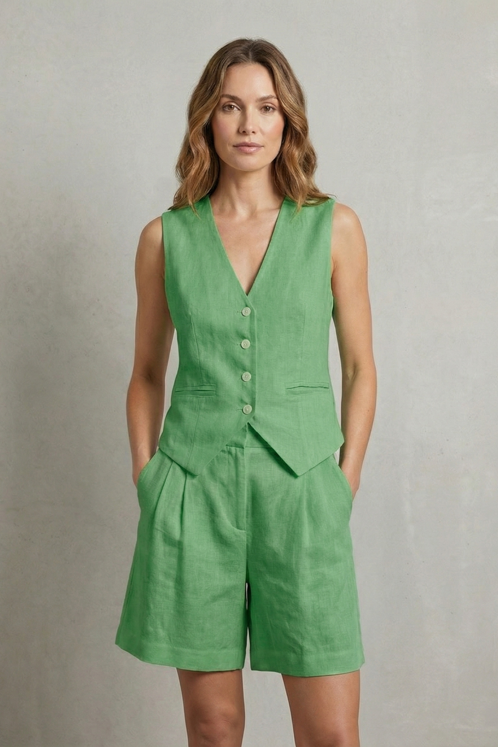 Phoebe | Linen Outfit Set White Tailored Vest & Shorts for Women