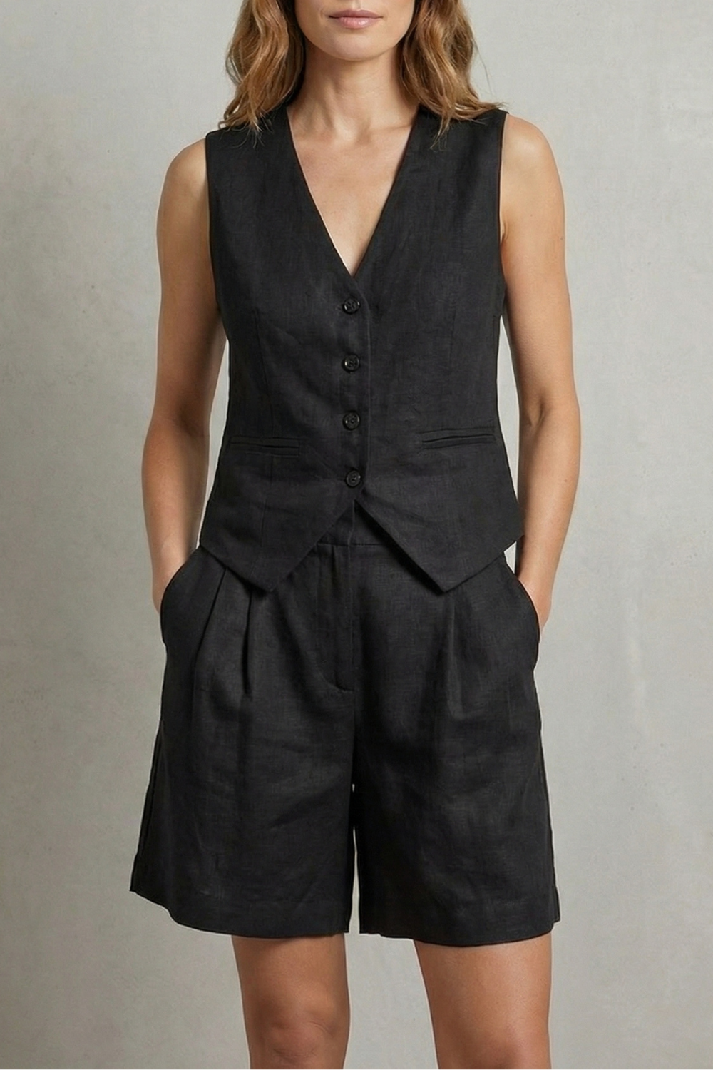 Phoebe | Linen Outfit Set White Tailored Vest & Shorts for Women