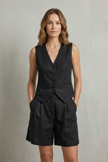 Phoebe | Linen Outfit Set White Tailored Vest & Shorts for Women
