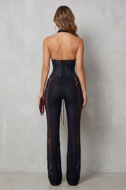 Phoebe | Sleeveless Jumpsuit Black Lace Halter Corset for Women