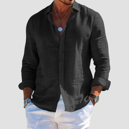 George | Linen Shirt Navy Blue Button-Down Long Sleeve for Men