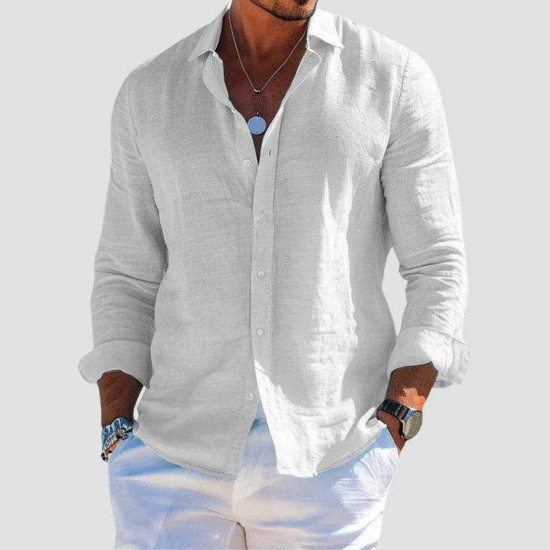 George | Linen Shirt Navy Blue Button-Down Long Sleeve for Men