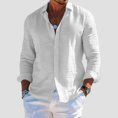 George | Linen Shirt Navy Blue Button-Down Long Sleeve for Men