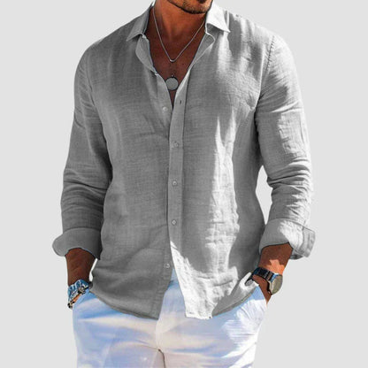 George | Linen Shirt Navy Blue Button-Down Long Sleeve for Men
