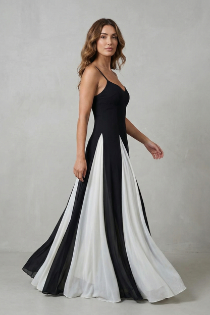 Emmeline | Maxi Formal Dress Black White Colour Block A-Line for Women