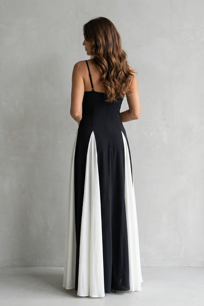 Emmeline | Maxi Formal Dress Black White Colour Block A-Line for Women