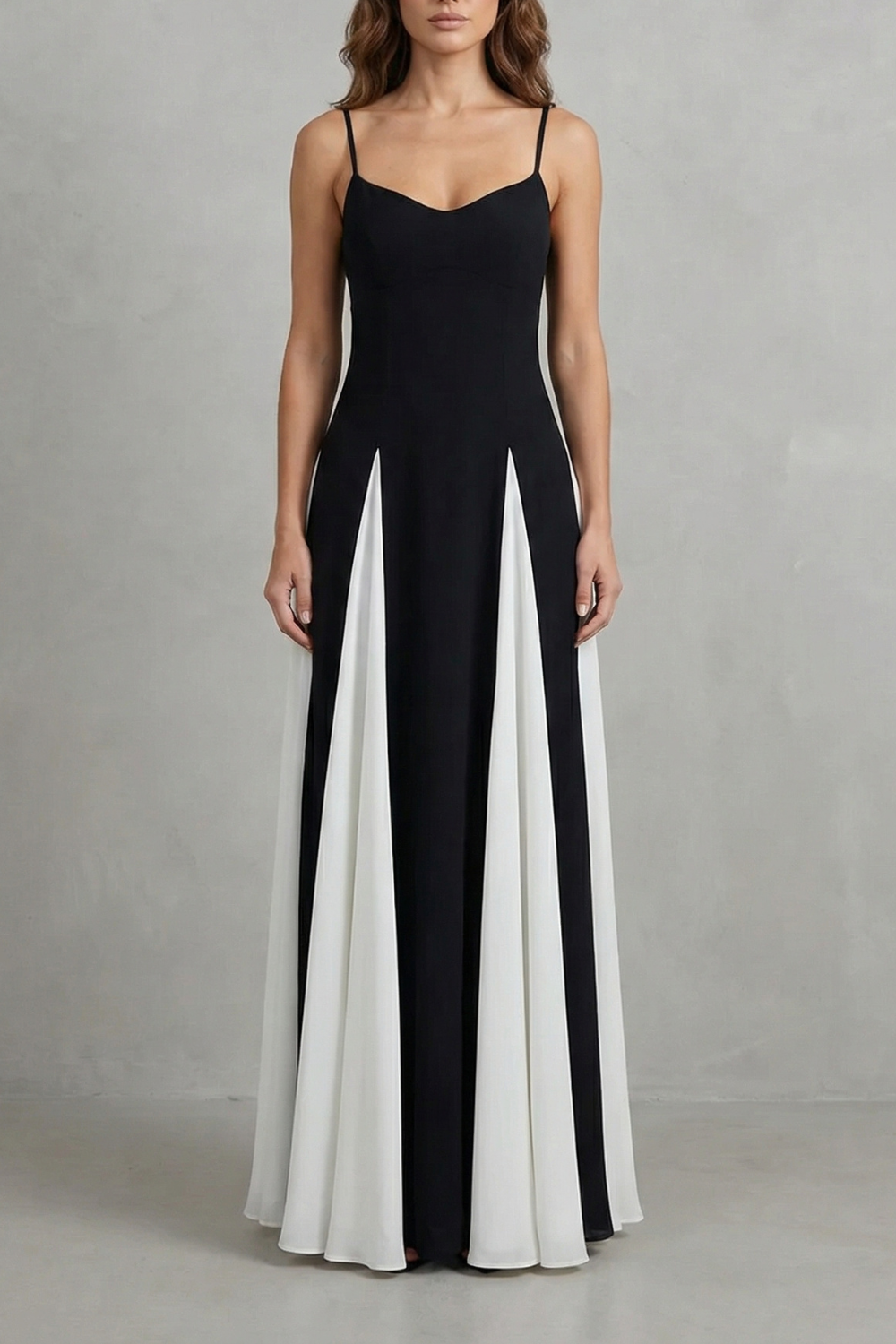 Emmeline | Maxi Formal Dress Black White Colour Block A-Line for Women