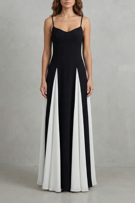 Emmeline | Maxi Formal Dress Black White Colour Block A-Line for Women