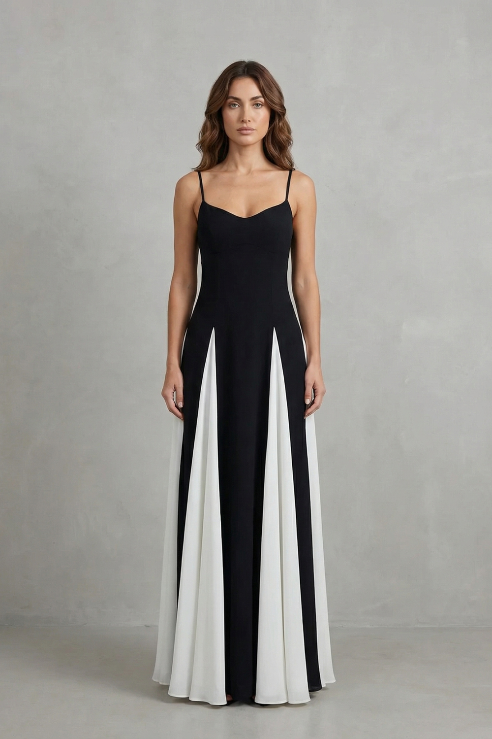 Emmeline | Maxi Formal Dress Black White Colour Block A-Line for Women