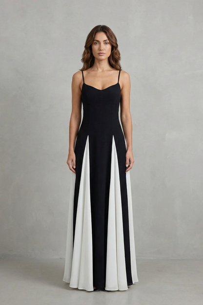 Emmeline | Maxi Formal Dress Black White Colour Block A-Line for Women