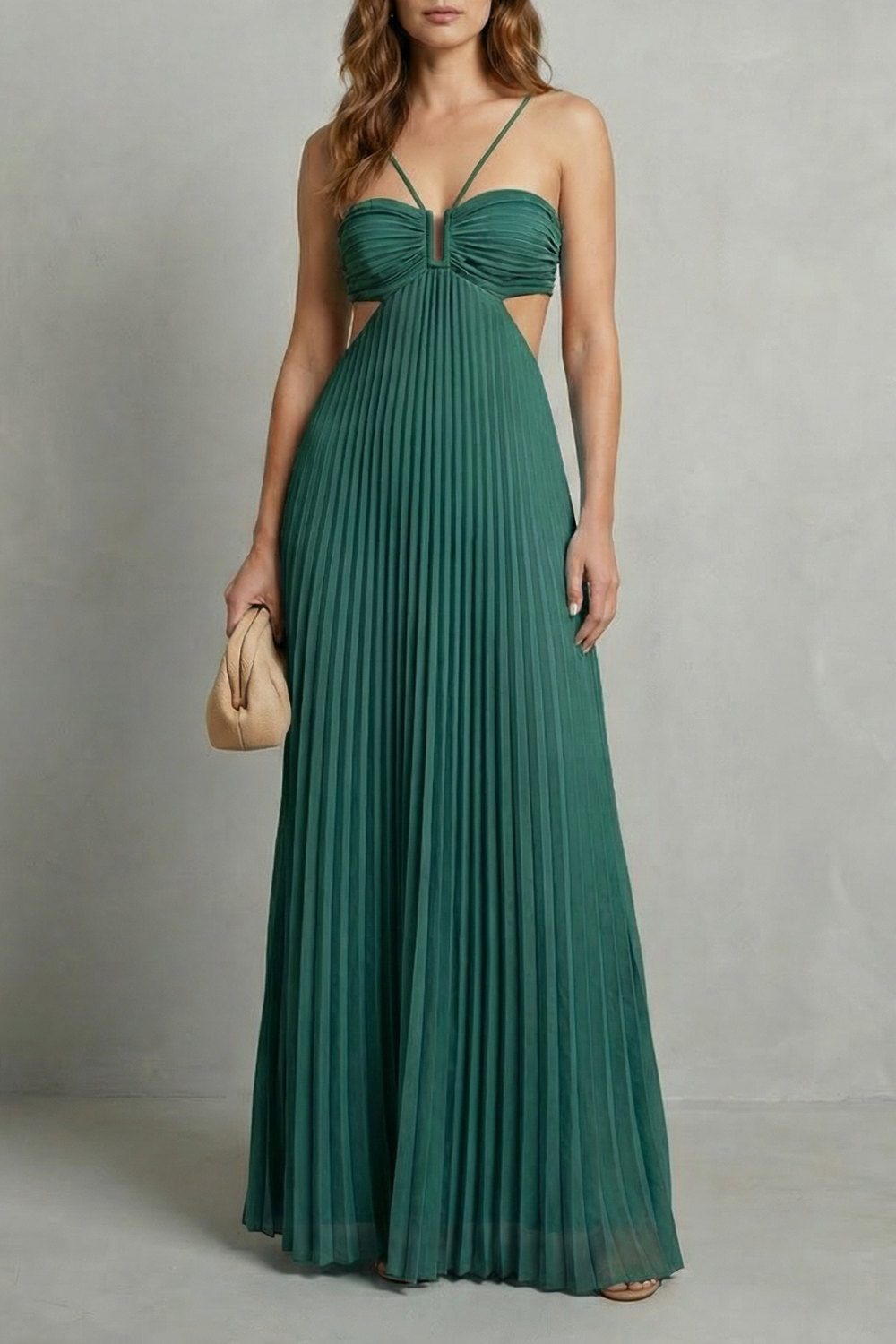 Isadora | Maxi Dress Sky Blue Pleated Cut-Out Halter for Women