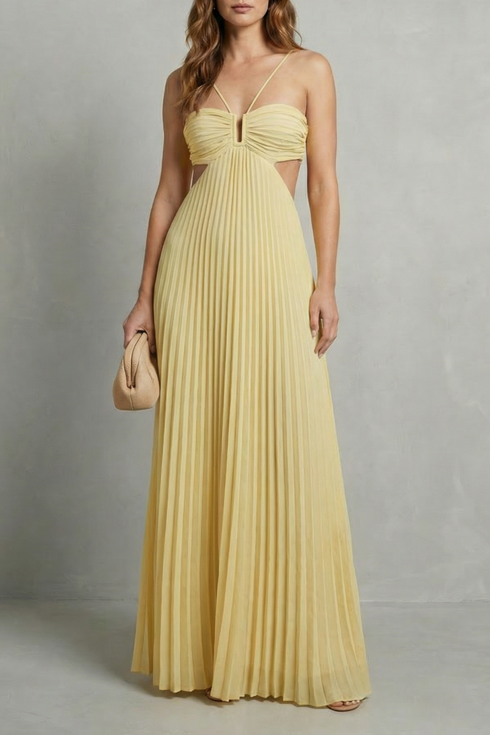 Isadora | Maxi Dress Sky Blue Pleated Cut-Out Halter for Women