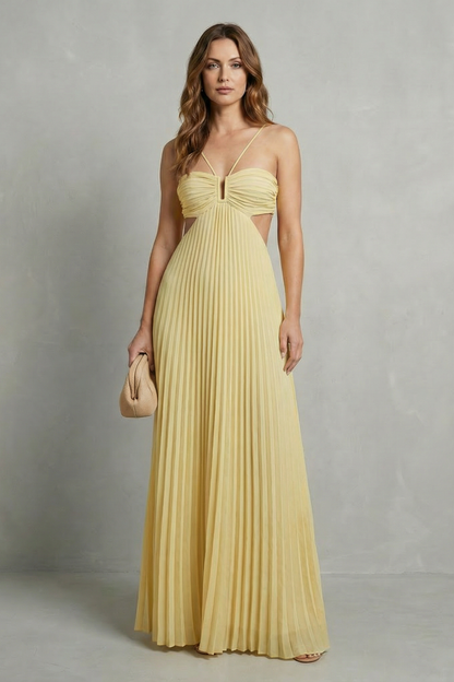 Isadora | Maxi Dress Sky Blue Pleated Cut-Out Halter for Women