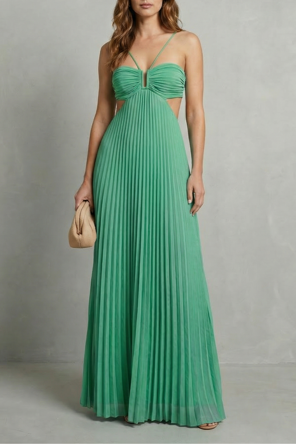Isadora | Maxi Dress Sky Blue Pleated Cut-Out Halter for Women