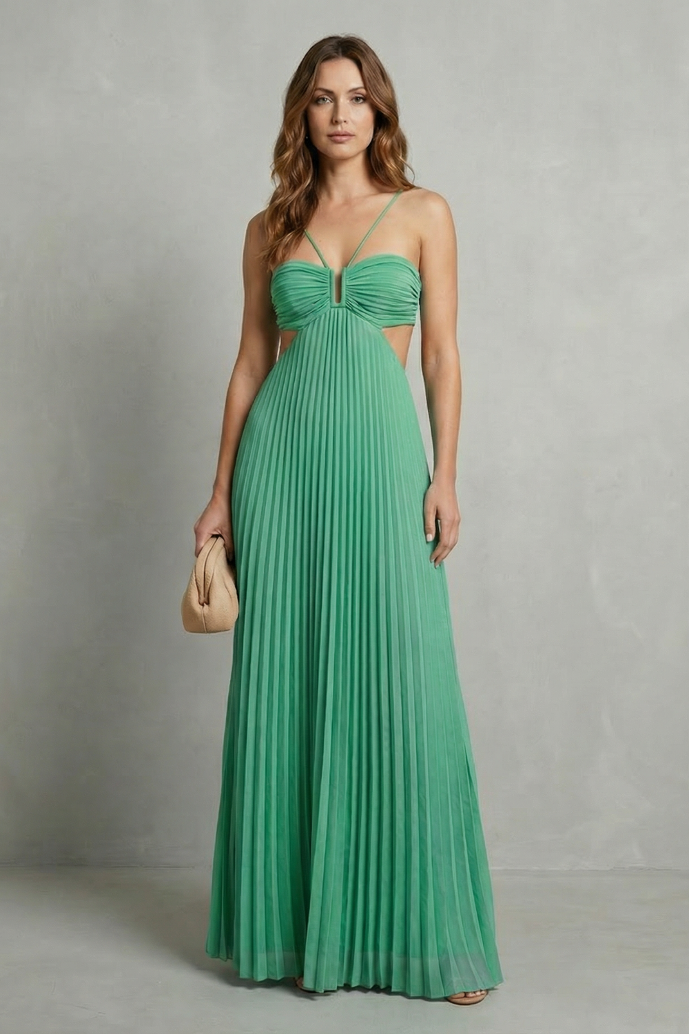 Isadora | Maxi Dress Sky Blue Pleated Cut-Out Halter for Women