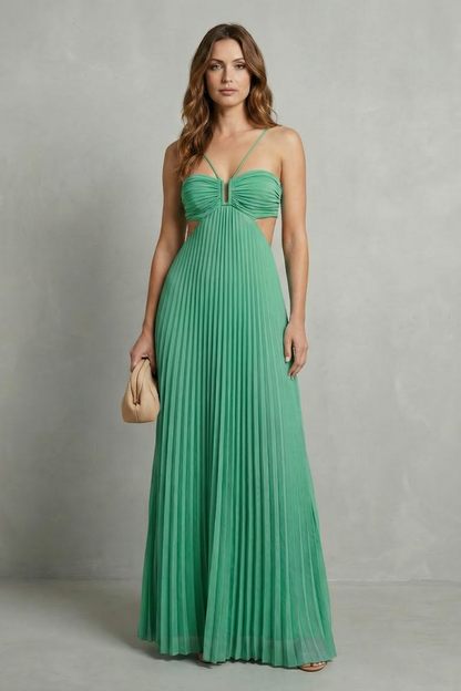 Isadora | Maxi Dress Sky Blue Pleated Cut-Out Halter for Women