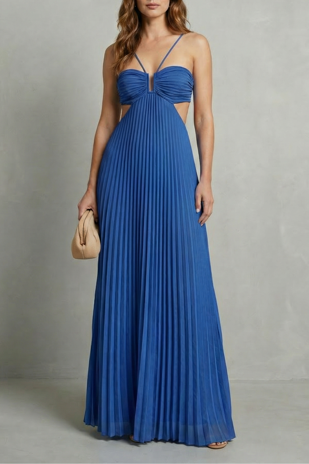 Isadora | Maxi Dress Sky Blue Pleated Cut-Out Halter for Women