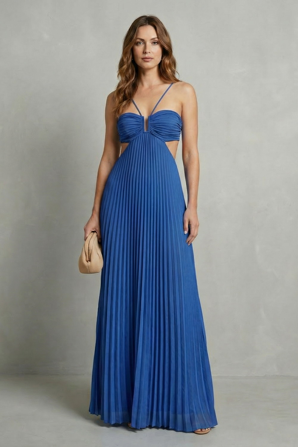 Isadora | Maxi Dress Sky Blue Pleated Cut-Out Halter for Women