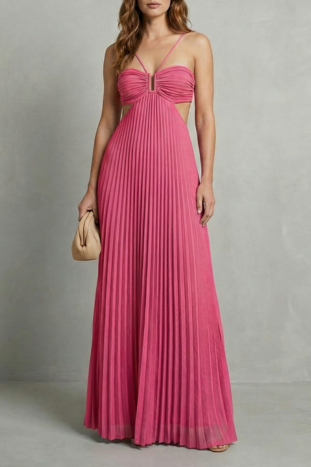 Isadora | Maxi Dress Sky Blue Pleated Cut-Out Halter for Women