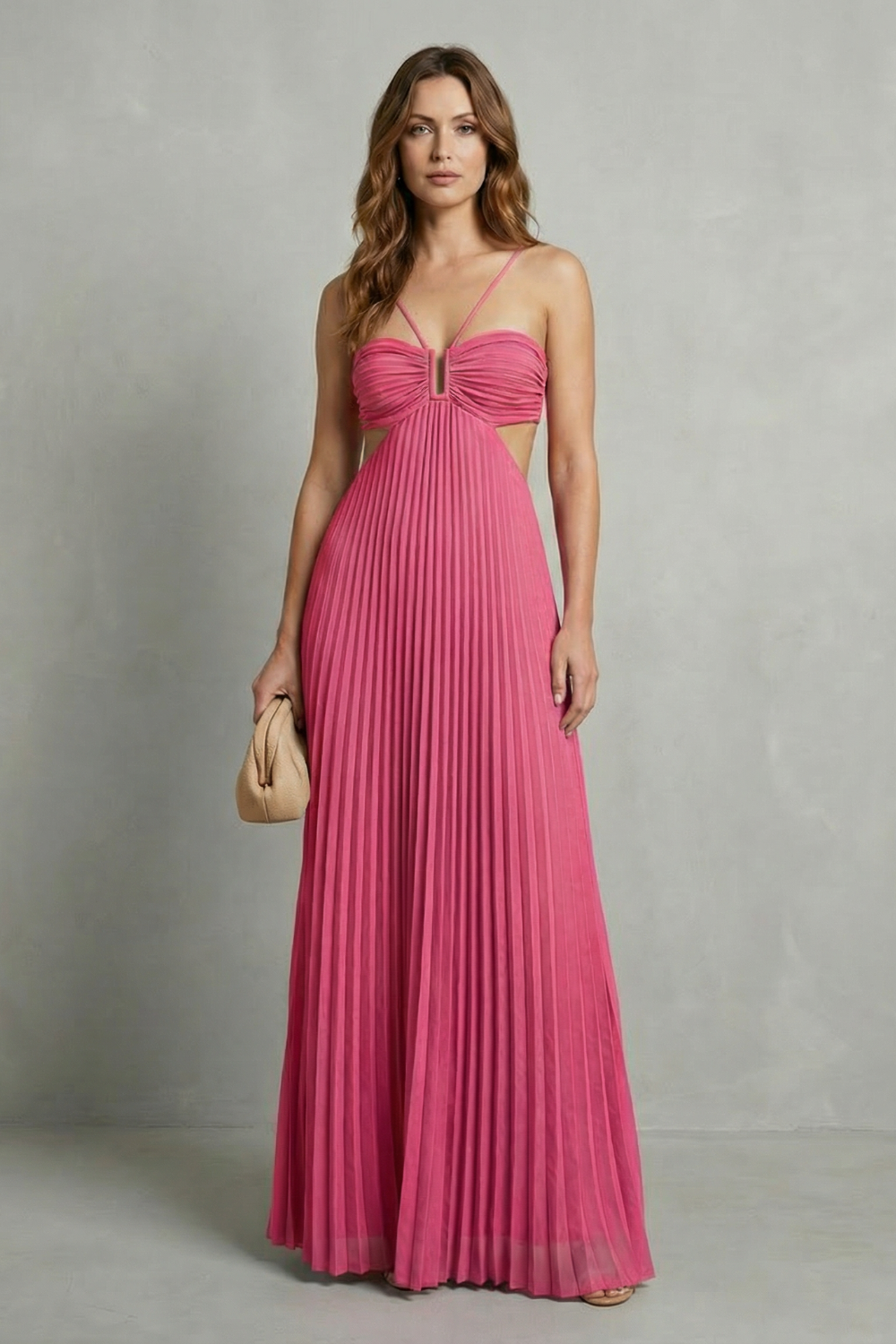Isadora | Maxi Dress Sky Blue Pleated Cut-Out Halter for Women