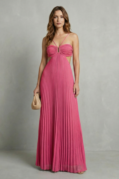 Isadora | Maxi Dress Sky Blue Pleated Cut-Out Halter for Women