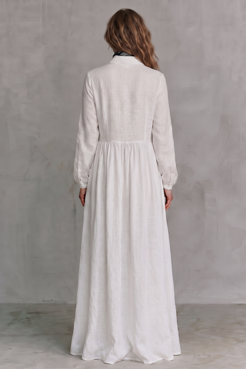Cressida | Maxi Shirt Dress White Linen Long Sleeve Pintuck for Women